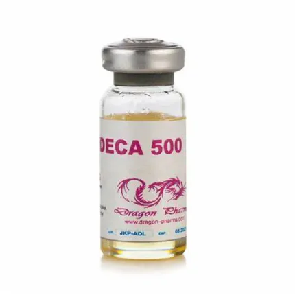 High-dosage Deca 500 injectable steroid vial with bold labeling designed for mass gain and joint support in bodybuilding cycles.
