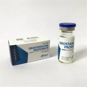 Vial of Drostanolone Propionate Injection with sterile syringe, representing a fast-acting anabolic steroid used for cutting cycles and muscle hardness.