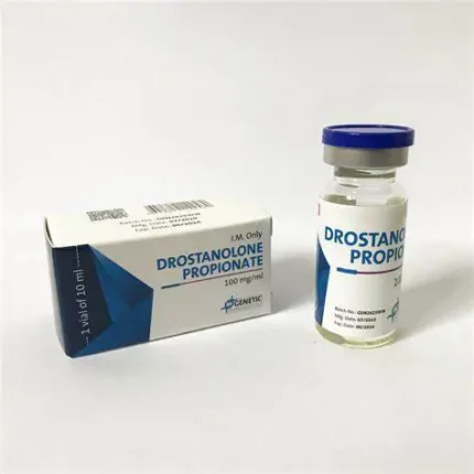 Vial of Drostanolone Propionate Injection with sterile syringe, representing a fast-acting anabolic steroid used for cutting cycles and muscle hardness.