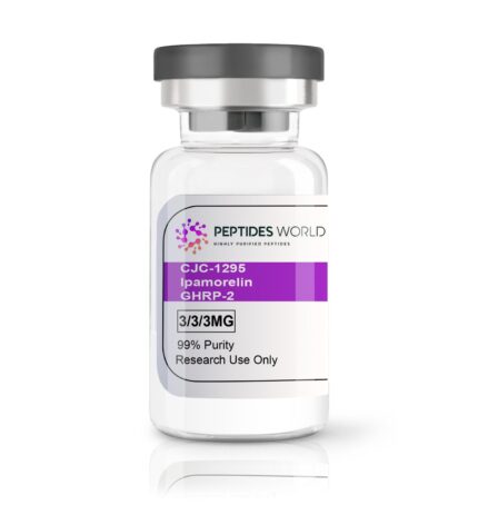 Vial of CJC 1295 peptide, used for growth hormone release stimulation in muscle building and performance enhancement.