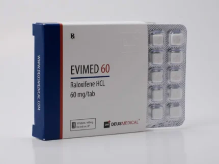 Blister pack of Evimed 6 Raloxifen tablets clearly labeled with 60mg dosage for PCT use.