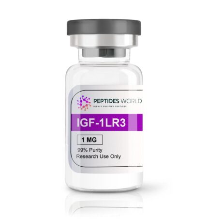 Vial of IGF-1 LR3 peptide on a clean white background, labeled for muscle growth and recovery use.