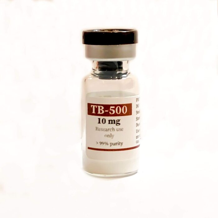 A pharmaceutical-grade vial labeled TB 500 on a sterile tray, designed for advanced research in soft tissue recovery and regeneration.