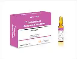 Vial of Testosterone Compound Injection placed on a clean surface with syringe, representing a legal anabolic blend for hormone support and muscle enhancement.