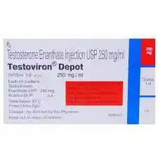 Testoviron 250ml vial labeled testosterone blend, designed for muscle growth, strength enhancement, and hormone replacement therapy.