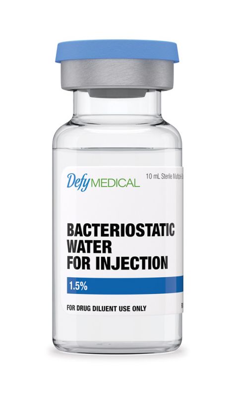 A medical-grade vial of Bacteriostatic Water used for peptide and medication reconstitution.